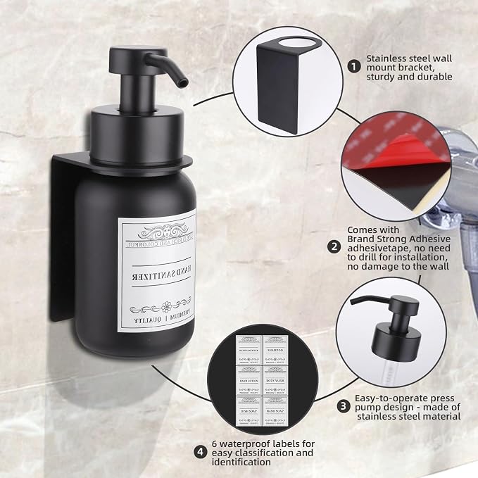Lotion Dispenser Shower with Pump and Wall Mount Soap Pump | Black Set of 1