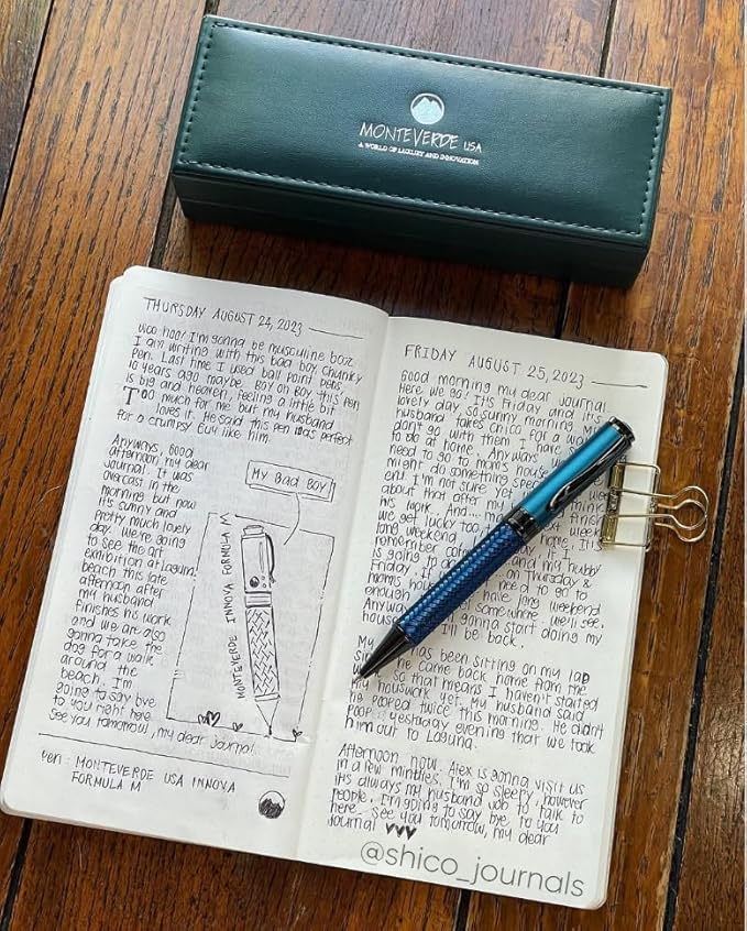 Monteverde Innova Formula M Fountain Pen, Blue - Broad Nib, Premium PVD Coated Pen, Refillable, JoWo Stainless Steel Nib, Luxury Gift Box
