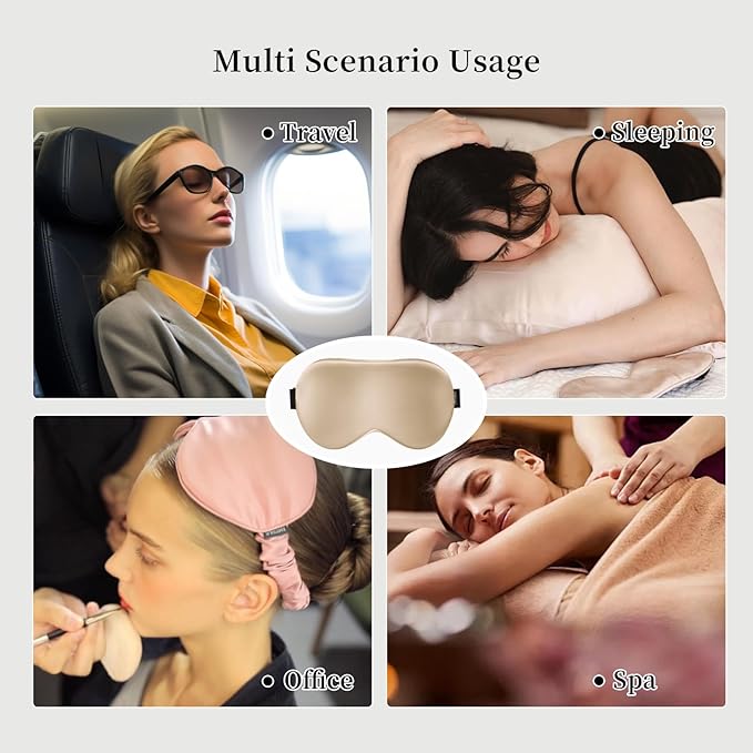 THXSILK Sleep Mask 100% 19 Momme Pure Mulberry Silk Super Smooth Cooling Sleep Eye Mask Blackout for Women/Man/Kids Eye Cover with Wide Head Strap Good Night Sleep Comfortable Travel and Nap Champagne