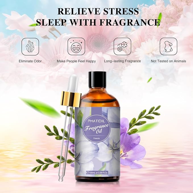 PHATOIL 3.38FL.OZ Freesia Fragrance Oils for Aromatherapy, Essential Oils for Diffusers for Home, Perfect for Diffuser, DIY Candle and Soap Making, DIY Scented Products - 100ml