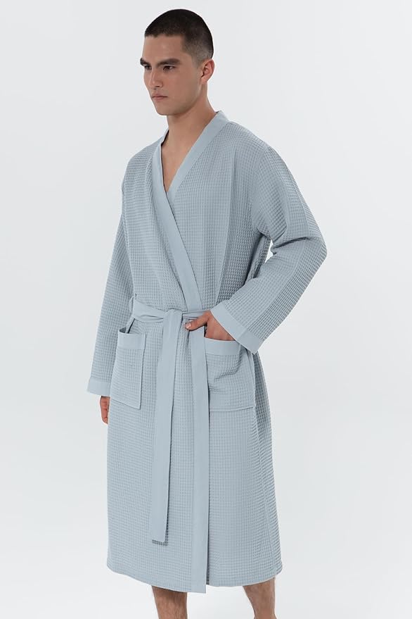 SEYANTE Turkish Cotton Waffle Robe for Men – Organic GOTS Certified Spa Bathrobe, Lightweight Kimono, Soft Cotton Bathrobe