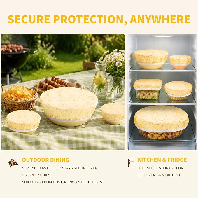 Reusable Bowl Covers Elastic, Beeswax Food Wraps for Sourdough Bread (Beige) | Shower Caps for Sourdough Bread Proofing, Washable Sustainable Cloth Covers for Kitchen Mixing Bowls, 2-Pack