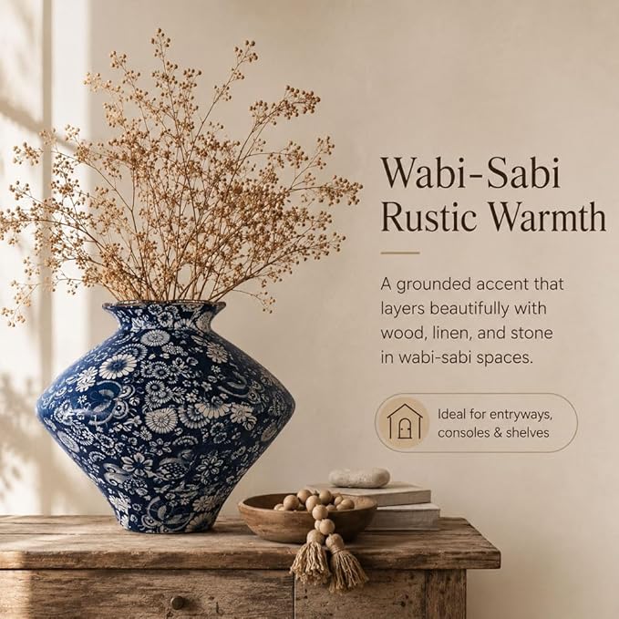 Wabi Sabi Rusty Vintage Vase, 11.4" Tall Wabi Sabi Decor Rustic Farmhouse Pottery Vase for Centerpiece, Textured Pottery Flower Vases for Home Decor, Table, Living Room, Bathroom, Kitchen (11.4 in)