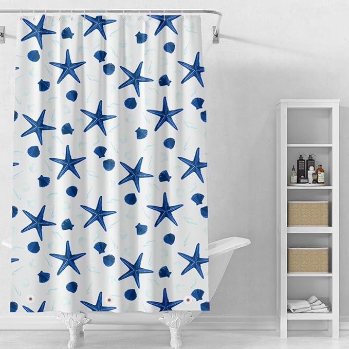 Plastic Shower Liner - Premium PEVA 4G Shower Curtain Liner with Rustproof Grommets and 3 Weighted Magnets, Waterproof Shower Curtain for Bathroom… (Shellfish and Starfish, 72”*72”)