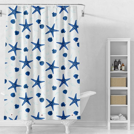Plastic Shower Liner - Premium PEVA 4G Shower Curtain Liner with Rustproof Grommets and 3 Weighted Magnets, Waterproof Shower Curtain for Bathroom… (Shellfish and Starfish, 72”*72”)