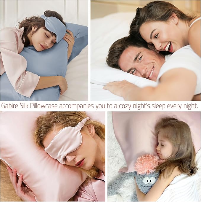 Gabire Mulberry Silk Pillowcases Set of 2, Both Sides Real Silk Pillowcase for Hair and Skin Cool Pillowcase Organic Silk Pillowcase 2 Pack with Hidden Zipper, Dusty Blue, Standard (20"×26")
