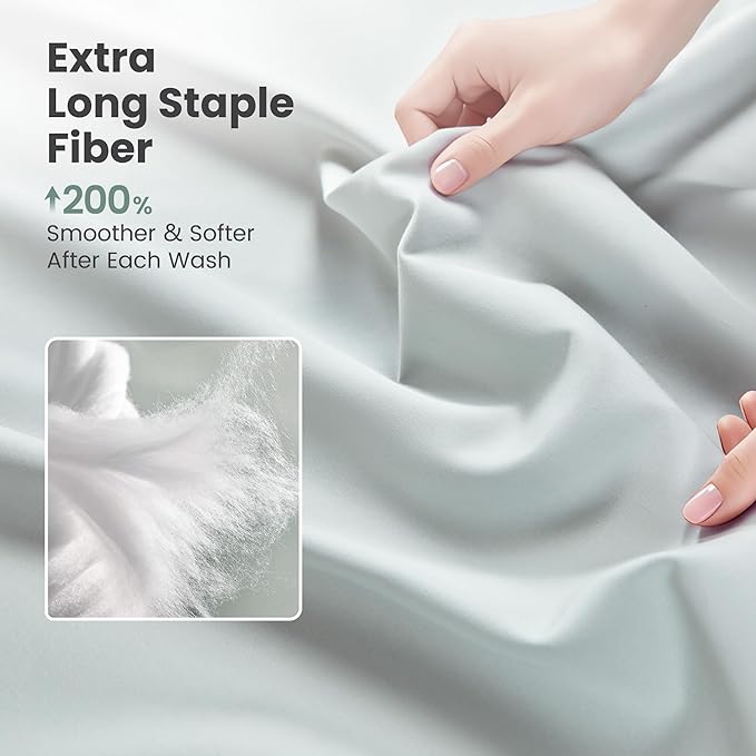 Sophia & William 1000 Thread Count Egyptian Cotton Sheets California King, 100 Percent Cotton Sheets Sateen Weave, 16" Deep Pockets, All-Season 4 Piece Silky Sheet - Smoky Grey