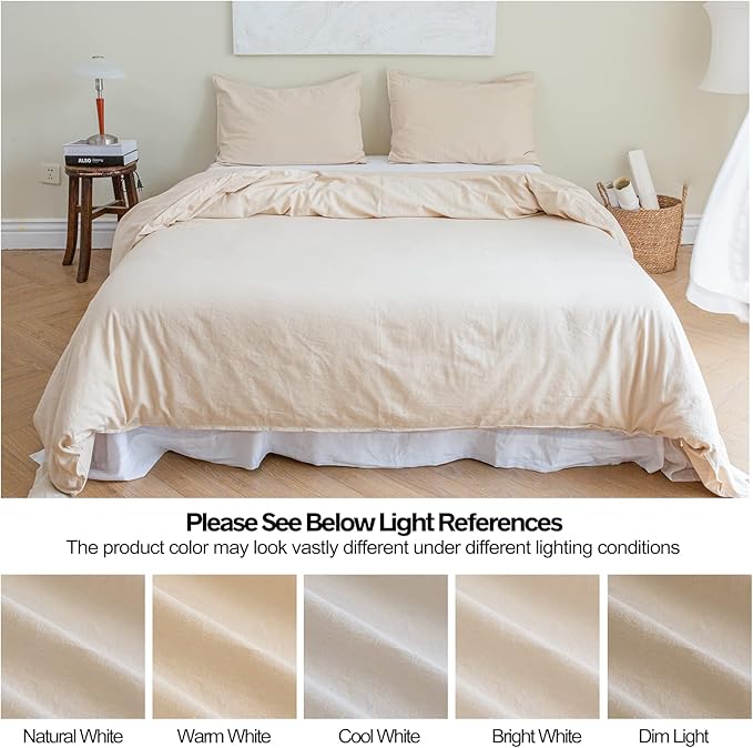 BISELINA French Linen Duvet Cover Set 3pcs with Hidden Zipper Closure Natural Flax Cotton Blend Solid Color Soft Breathable Luxury Farmhouse Bedding -Full Size, Linen/Beige