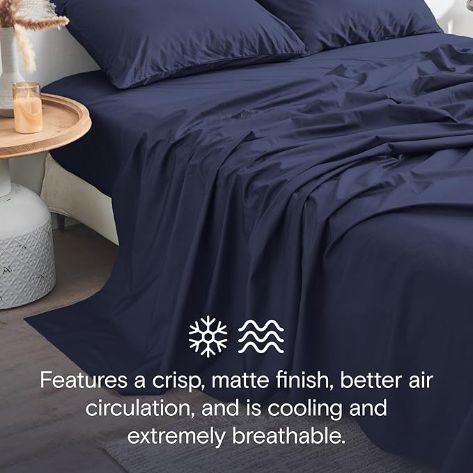 DOZ 100% GOTS Certified Organic Cotton Sheet Set, Crisp Percale Weave, Long Staple, Breathable, Matte Finish, Hotel Style, Durable, 3pc – 2 Pillowcases 1 Fitted (Sapphire, Cal King)