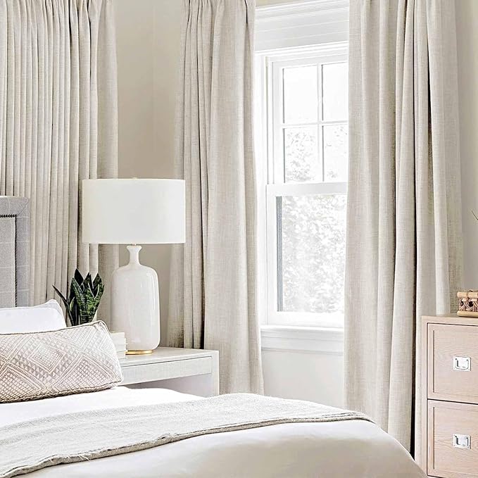 MIULEE Linen Texture Curtains for Bedroom Solid 100% Blackout Thermal Insulated Linen Beige Curtains Grommet Room Darkening Drapes for Living Room 52x72 Inch (2 Panels)