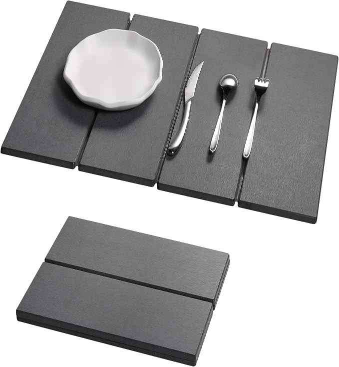 Stone Dish Drying Mat - Large Foldable Marbled Quick Drying Dish Mats, Stone Coasters Set of 4 Collapsible Ultra Absorbent Diatomaceous Earth Mats for Kitchen Counter Bathroom (Grey-4Pcs)