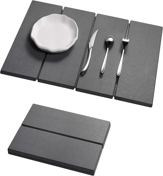 Stone Dish Drying Mat - Large Foldable Marbled Quick Drying Dish Mats, Stone Coasters Set of 4 Collapsible Ultra Absorbent Diatomaceous Earth Mats for Kitchen Counter Bathroom (Grey-4Pcs)