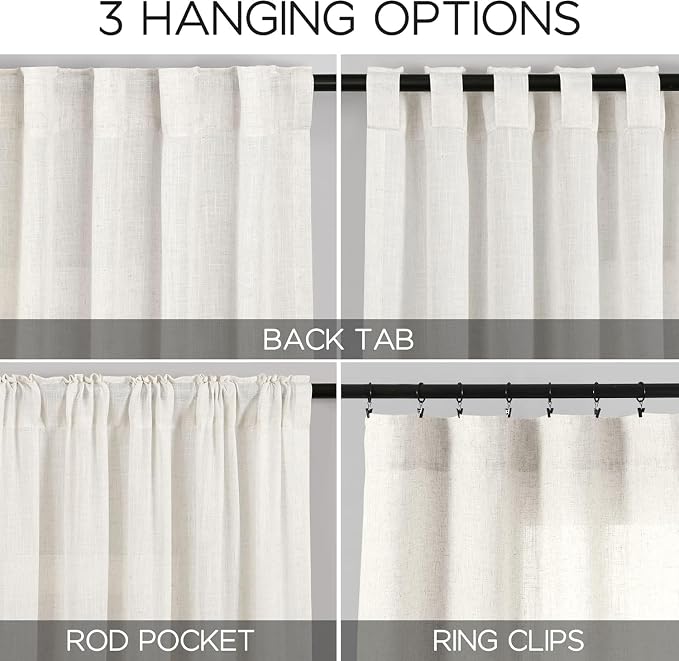 Nanspring Beige White Linen Curtains 36 Inch Length Cortinas para Cocina Kitchen Semi Sheer Short Curtains for Half Window Back Tab Rod Pocket Cafe Basement Small Curtain 36 x 36 Inch, 2 Panels