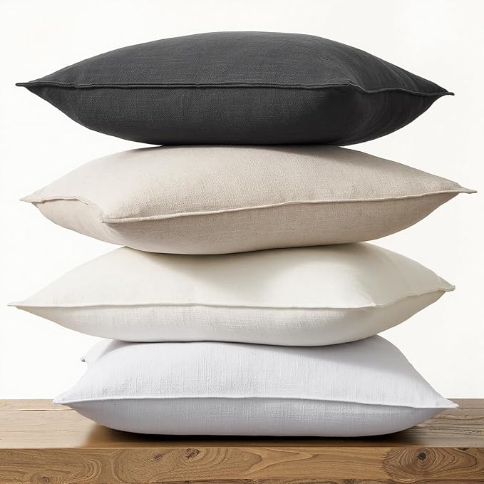 Couch Pillows Set of 4 Soft Linen Solid Lumbar Boho Cushion Cases with Flange Edge Design Mulit-Colour Pillow Covers Home Decor for Bed Balcony and Car Neutral Grey 12x20 Inch