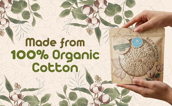 Organic Bath Sponge/Natura Bath Organic Cotton Bath Sponge – Ultra Soft Natural Body Sponge for Shower, Gentle Exfoliating Bath Sponge for Sensitive Skin, Reusable Eco-Friendly Shower Sponge