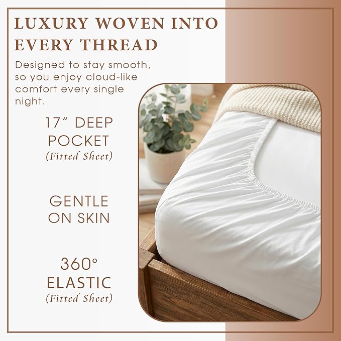 THE ART BOX Certified 100% Egyptian Cotton Sheets, California King Sheet, 1000 Thread Count Hotel Quality Sateen Weave, 4 Pc Luxury Bed Sheet Set, White Sheets with Elasticized Deep Pocket