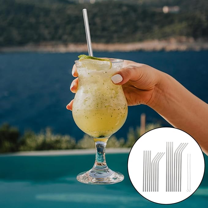 Baluue Reusable Stainless Steel Beverage Straws Set with Cleaning Brush, 18pcs Metal Drinking Straws for Hot Cold Drinks, Smoothies, Juice, Dishwasher Safe, Eco-friendly Kit for Home