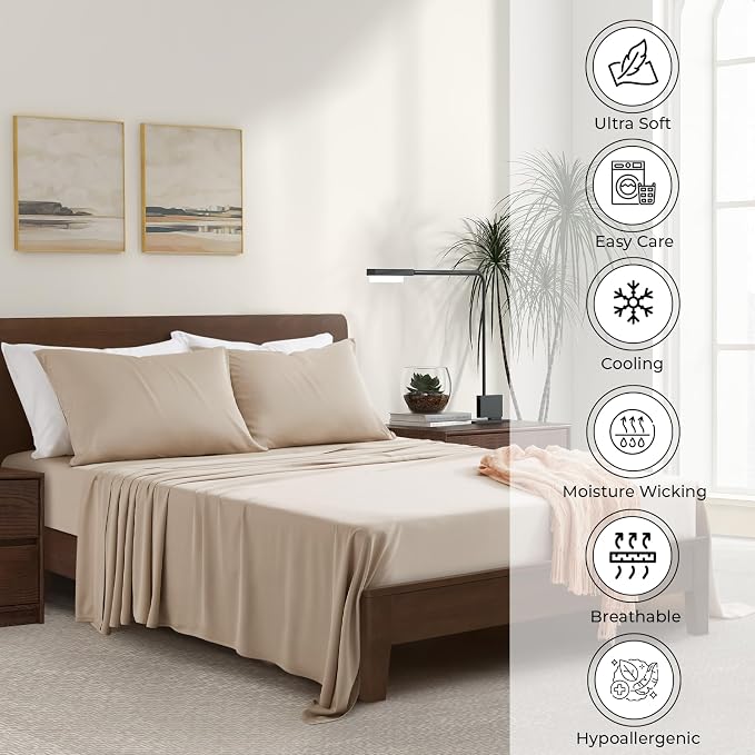 Luxury Bamboo Market | King Envelope Pillowcase Set | 100% Viscose Made from Bamboo | Organically Grown | Ultra Soft | Cooling | 2pcs [Dune]