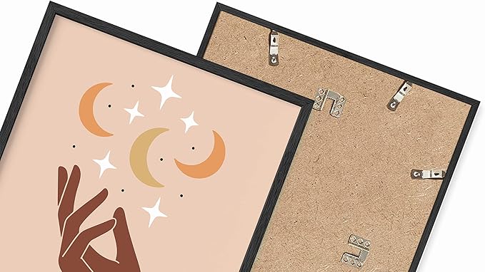 Mystical Hand Wall Art Celestial Moon and Stars Print Earth Tones Terracotta Mid Century Modern 11x14 Inch Oak Wood Black Framed Spiritual Decor for Bedroom