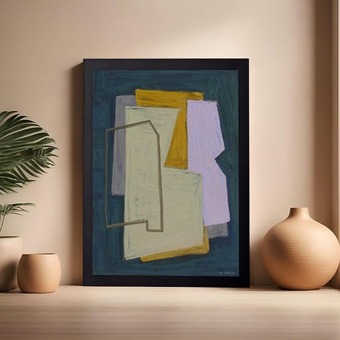 Monem Art Geometric Abstract Painting Print - Modern Minimalist Shapes Art Poster - Wall Decor for Living Room, Bedroom or Office - 16x20 Black Framed Wall Art by Mareike Bohmer