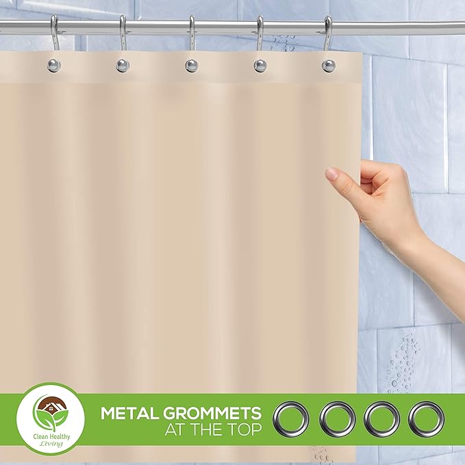 Clean Healthy Living Premium PEVA Taupe Shower Curtain Liner with Magnets & Suction Cups - 70 X 71 inches Long