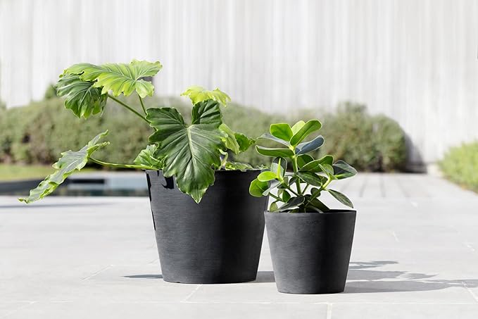 Ecopots Amsterdam Durable Modern Round Indoor/Outdoor Recycled-Based Composite Flower Pot Planter, Dark Grey, 12"