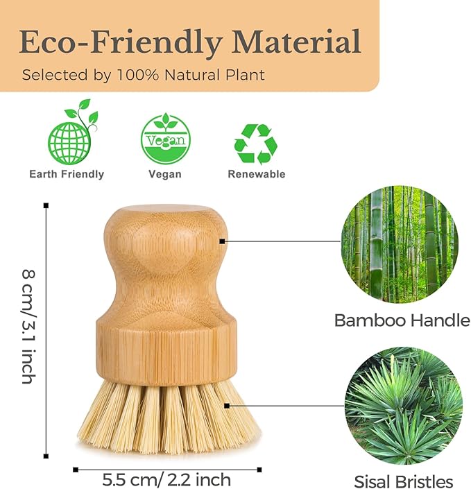 Bamboo Dish Brush, Eco Friendly Sisal Scrubber Brush with Ceramics Holder-Wooden Brush for Pot,Dish and Vegetables (Ceramic Dish+ 2P Sisal)