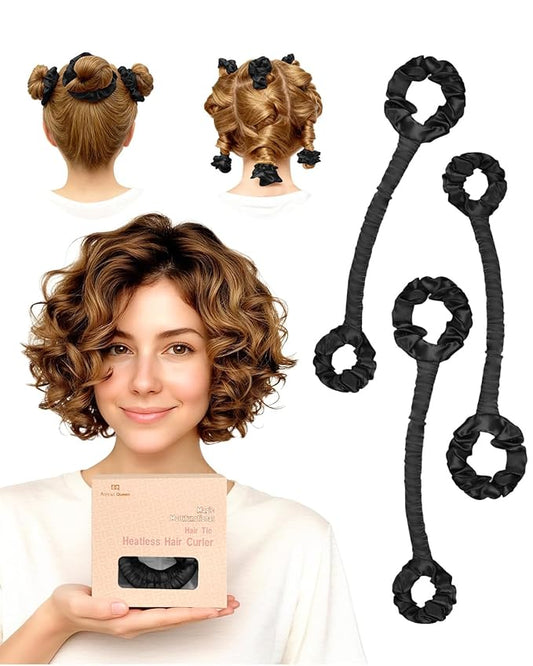 BONNET QUEEN Heatless Hair Curler Set (3Pcs), Heatless Curls Overnight with Satin Hair Rollers for Women, Black (For Short Hair)