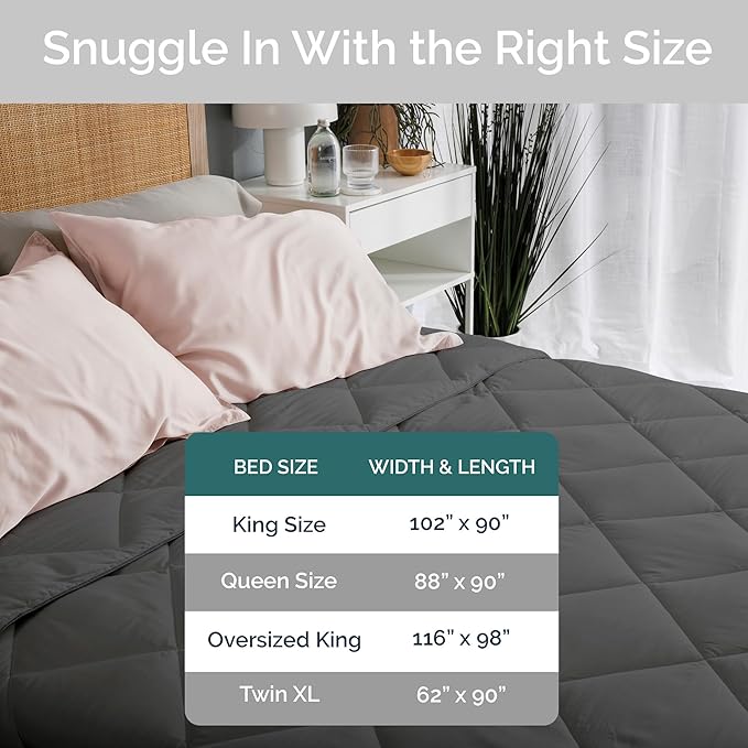 Cooling Comforter King Size – Lightweight All Season Down Alternative Duvet Insert, Hypoallergenic Plush Fill, 100% Viscose from Bamboo Cover - Charcoal, 102" x 90"