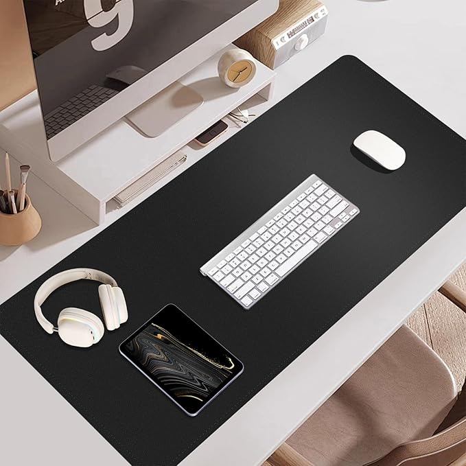 Dual-Sided Desk Pad, Natural Cork & PU Leather Mouse Pad for Desk, Desk Pad Protector, Non-Slip Desk Mat for Office and Home Work, (Black, 23.6" x 13.7")