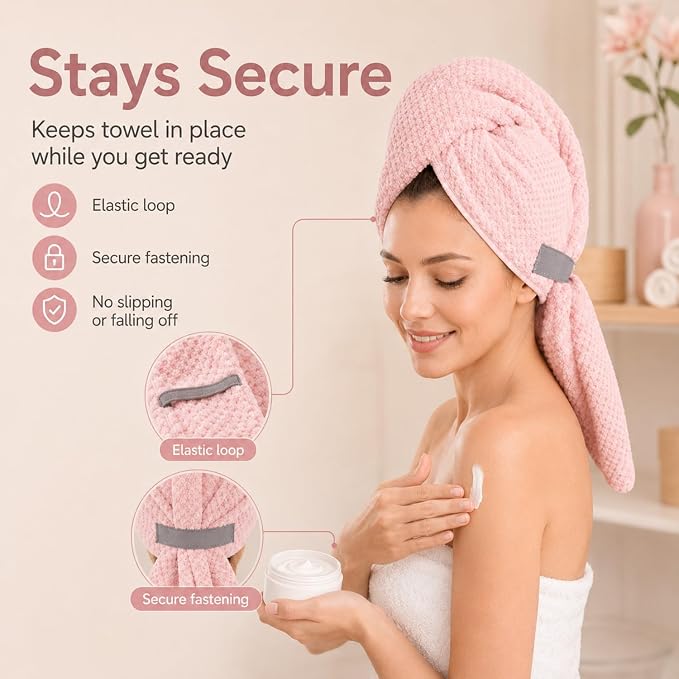Large Hair Towel Wrap for Women, Quick-Dry Turban, Ultra Absorbent & Anti-Frizz, Ideal for Long, Thick & Curly Hair, Soft Lightweight Microfiber Drying Towel (24x42, Pink)