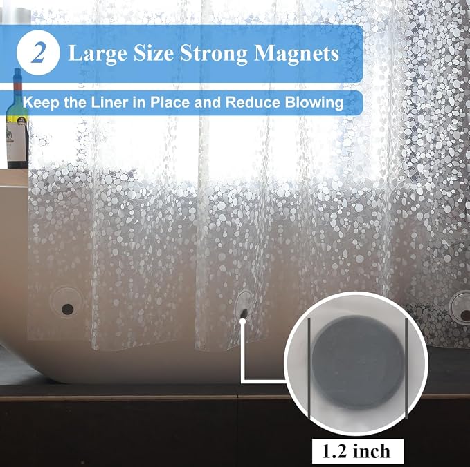 Shower Curtain Liner 36x72 Inch, 3D EVA Translucent Heavy Duty Plastic Shower Curtain Sets for Bathroom, Pebble Print, Vinyl, Stall Size