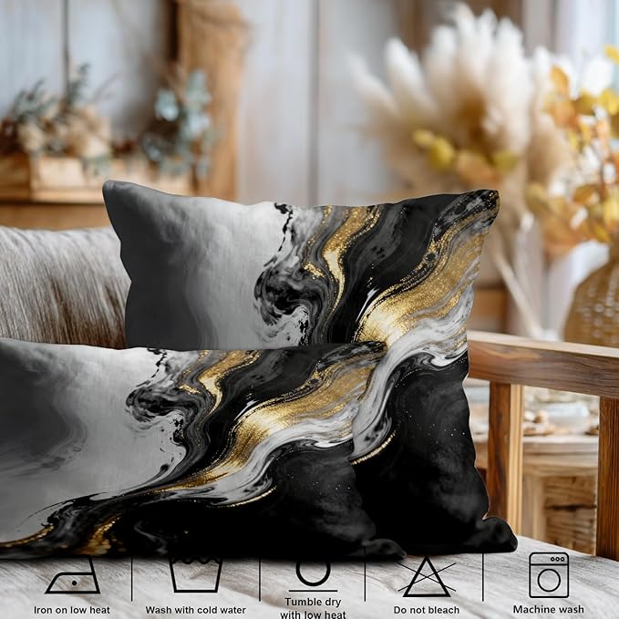 Shrahala Black and White Decorative Throw Pillow Cover, Abstract Hand Black and White with Gold Close Lumbar Pillowcase Blended Double-Sided No Inserts for Bedroom Living Room Set of 2 (12 X 20 in)