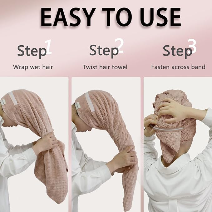 Chloven jumbo large Microfiber Hair Towel Wrap for Women,Anti Frizz Hair Drying Towel with Elastic Strap,Super Absorbent,Ultra-Soft Extra Large Hair Wrap Towels,Fast Drying Hair Turbans for Thick Hair
