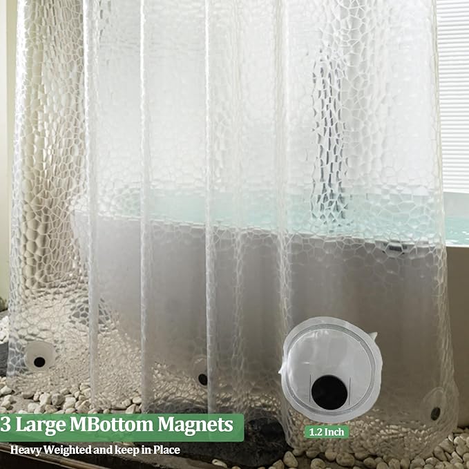 Clear Shower Curtain Liner 74 inch Long, EVA 7G Waterproof Plastic Shower Curtain Liner 72x74 inches with 3 Big Magnets, Water Cube, No Smell