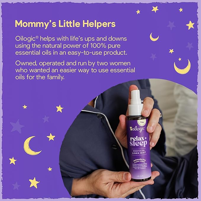 Oilogic Relax & Sleep Essential Oil Linen Spray - 100% Pure Essential Oils Promotes Restful Sleep, Comfort & Wellness - Aromatherapy Mist for Beddings, Pillows, Blankets, Pajamas & More, 4 Oz