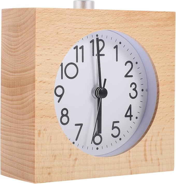 Luxshiny Wood Tabletop Alarm Clock Square Natural Wood Desktop Clock with Digital Display for Office and Household Use