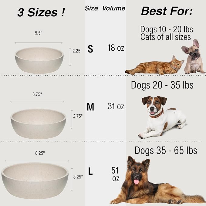Loving Pets - Dolce Bamboo - Eco-Friendly Pet Bowls & Dishes for Dog, Cats, Puppy Food and Water Bowl -Sustainable and Dishwasher Safe, Made with Real Bamboo (Large, Oat-Beige)