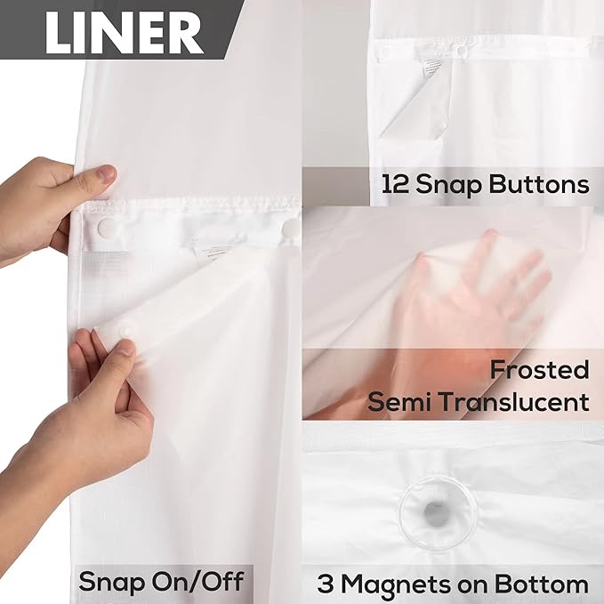 River Dream Waterproof PEVA Snap-in Shower Curtain Liner Replacement: Removable to Attach, Frost, 70x60