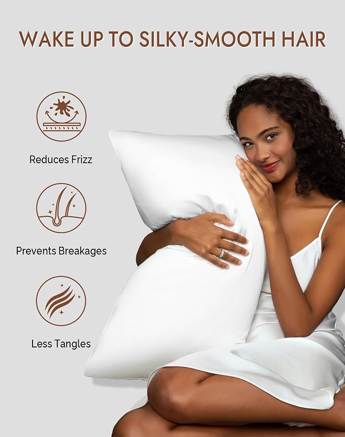 SilkSilky 100% Mulberry Silk Pillowcase - Pure 22 Momme High-Grade 6A Fibers for Hair & Skin, Hidden Zipper, Natural, Organic, Breathable & Cooling Pillow Case (Standard 20''x26'', White)