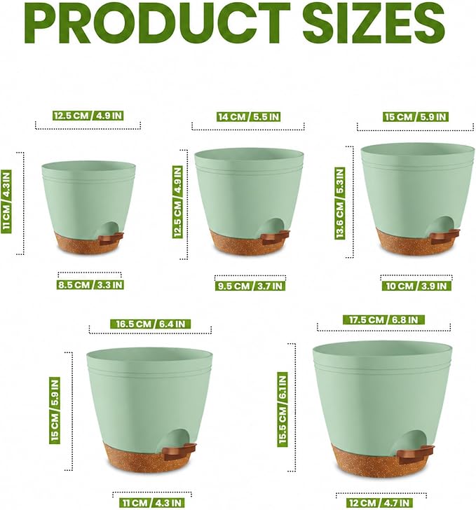 Utopia Home Self Watering Pots for Indoor Plants, Planters for Indoor Plants, Multi-Size Flowerpot, Set of 10 Plant Pots with Drainage & Reservoir, 6.8"/6.4"/5.9"/5.5"/4.9" (Olive Green)