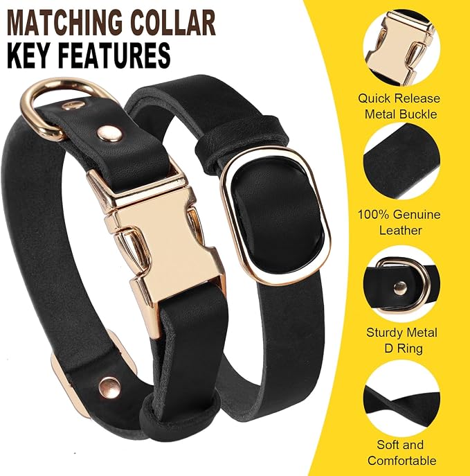 LWBMG 6FT Leather Dog Collar and Leash Set, Heavy Duty Dog Leash and Collar with Metal Buckle,Adjustable Pet Collar and Lead, Soft Pet Leash and Collar Set for Large Dogs Black
