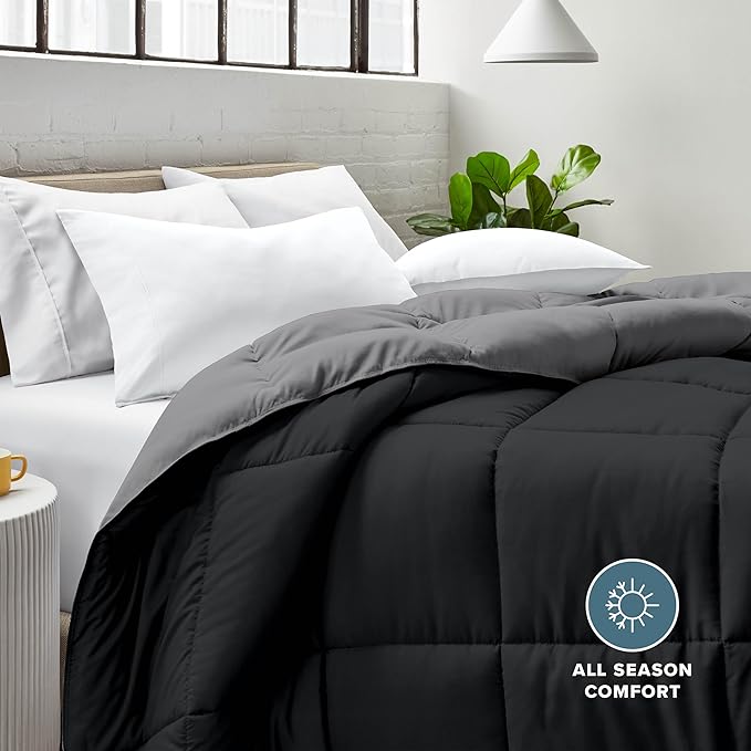 Bare Home California King Comforter - Reversible Colors - Goose Down Alternative - Ultra-Soft - Premium 1800 Series - All Season Warmth - Bedding Comforter (California King, Black/Grey)