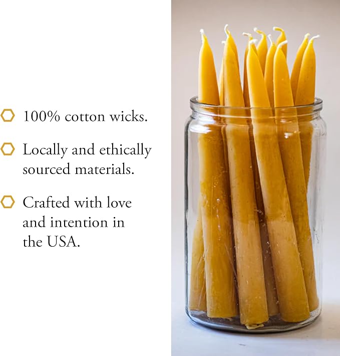 100% Pure Beeswax Taper Candles - All-Natural Handmade Decorative & Dipped Smokeless Unscented Candles for Christmas, Advent, and Hanukkah, Rustic Blue, 8.5 Inches, 24 Candle Set, by BeeTheLight