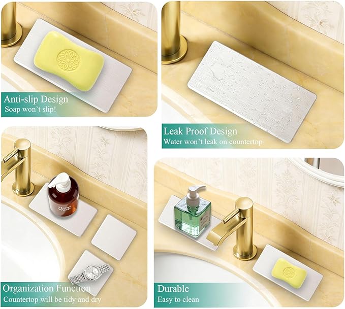 Water Absorbing Stone Tray, 3PCS Fast Drying Stone Sink Tray, Stones Soap Trays, Water Absorbent Diatomite Trays, Diatomite Coasters for Kitchen Sink Bathroom Counter, Hand Soap Dish & Holders