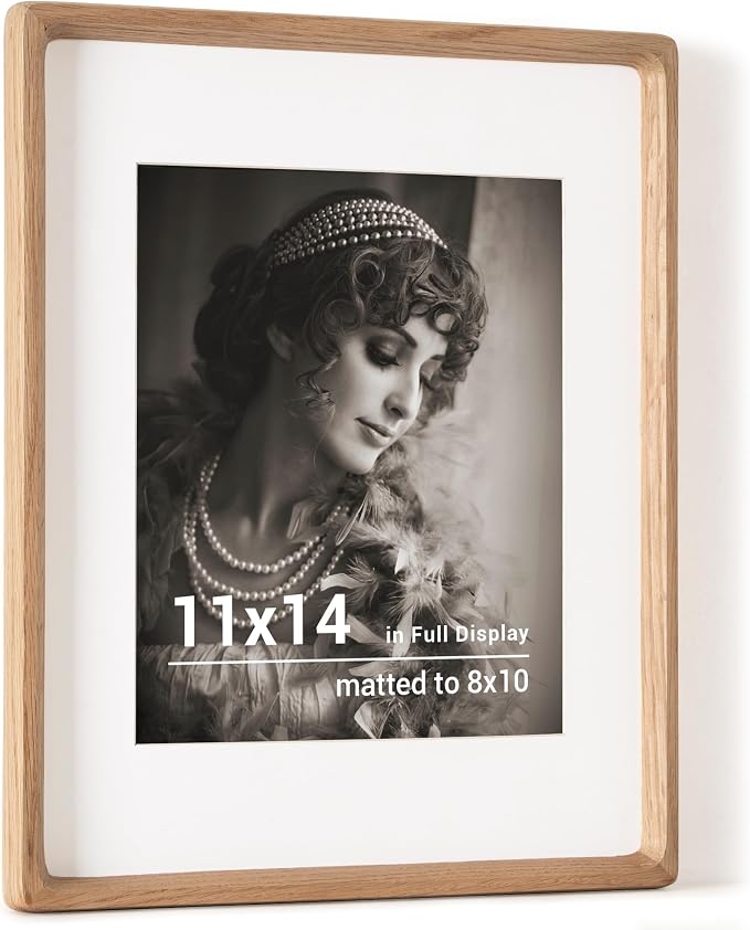 11x14 Picture Frame, USA-Sourced Oak Wood Photo Frames with HD Tempered Glass, Handcrafted Rounded Corner 11 x 14 Wooden Frames Matted to 8x10 Photos, 11x14 Frame, Horizontal or Vertical Wall Display
