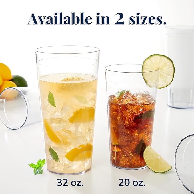 US Acrylic Cafe Plastic Reusable Tumblers (Set of 12) 32-Ounce Iced-Tea Cups Clear | Value Set of Restaurant Style Drinking Glasses, Stackable, BPA-Free, Made in the USA | Top-Rack Dishwasher Safe