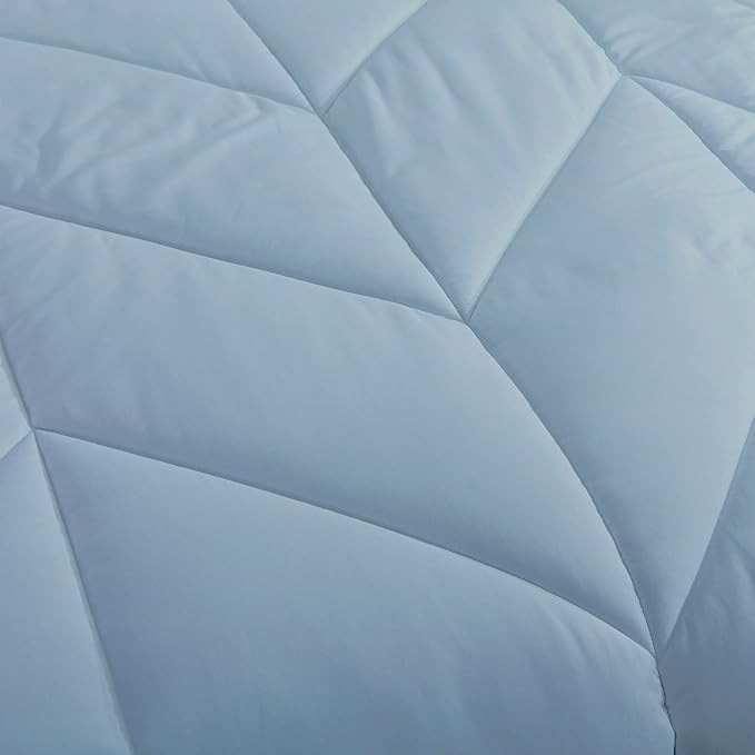 Feather and Loom Chevron Stitch Down Alternative All Seasons Comforter - Soft and Easy Care Microfiber Cover, Hypoallergenic High Loft Fiber Fill, Machine Washable Color: Blue Fog Size: Twin