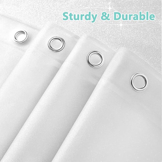Seenus Waterproof Plastic Glitter Shower Curtain White, Sparkle PEVA Shower Curtain Liner with 3 Large Magnets, 72 x 72 inch Blingbling Shimmery Bathroom Décor Shower Curtain