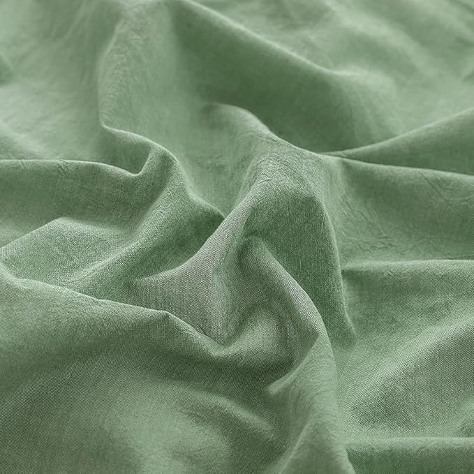 FACE TWO FACE Bedding Duvet Cover Set100% Washed Cotton Duvet Cover Linen Like Textured Breathable Durable Soft Comfy (California King, Green)